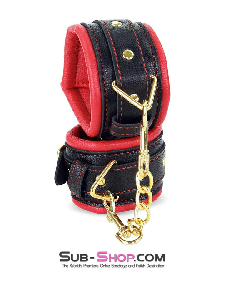 9072M      Gold Standard Thick Padded Red & Black Wrist Bondage Cuffs Cuffs   , Sub-Shop.com Bondage and Fetish Superstore