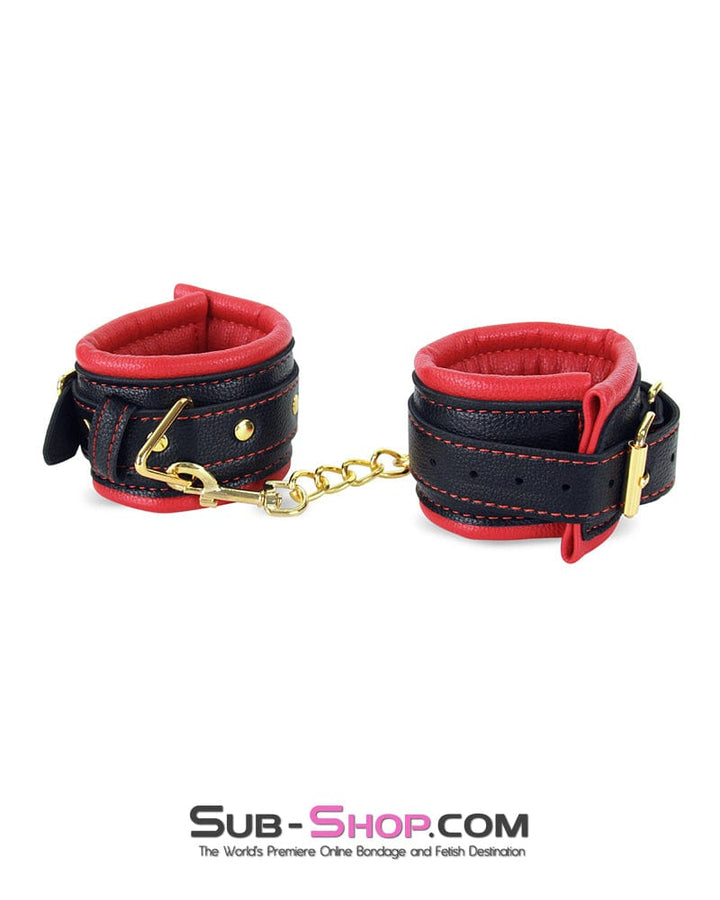 9072M      Gold Standard Thick Padded Red & Black Wrist Bondage Cuffs Cuffs   , Sub-Shop.com Bondage and Fetish Superstore