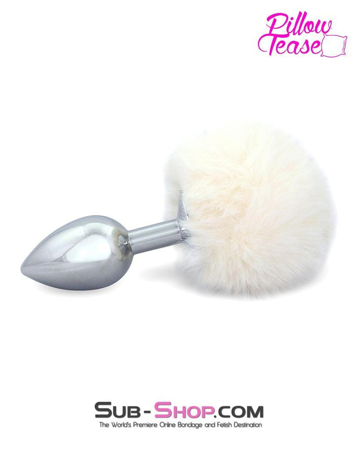 9832M      Bunny Hop White Powder Puff Tail with Medium Chromed Butt Plug - LAST CHANCE - Final Closeout! MEGA Deal   , Sub-Shop.com Bondage and Fetish Superstore