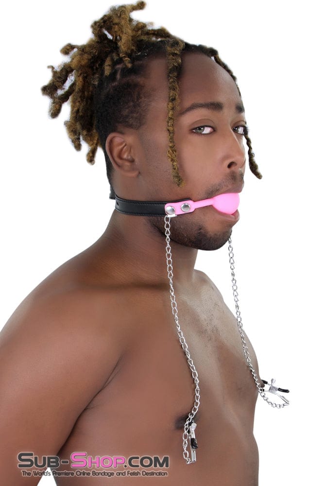 9946M      Pink Premium Hush Locking Silicone Ball Gag With Nipple Clamps - LAST CHANCE - Final Closeout! MEGA Deal   , Sub-Shop.com Bondage and Fetish Superstore