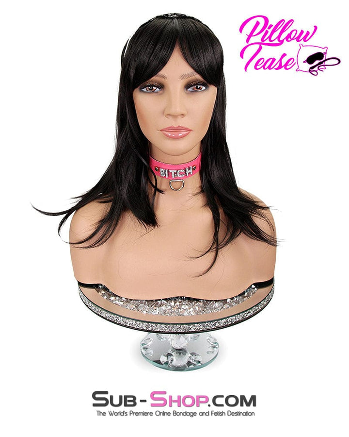 7173A      BITCH Hot Pink Leather Rhinestone Letter Collar Collar   , Sub-Shop.com Bondage and Fetish Superstore